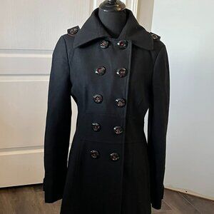 Miss Sixty Black Wool Blend Double Breasted Pea Coat with a red lining Medium